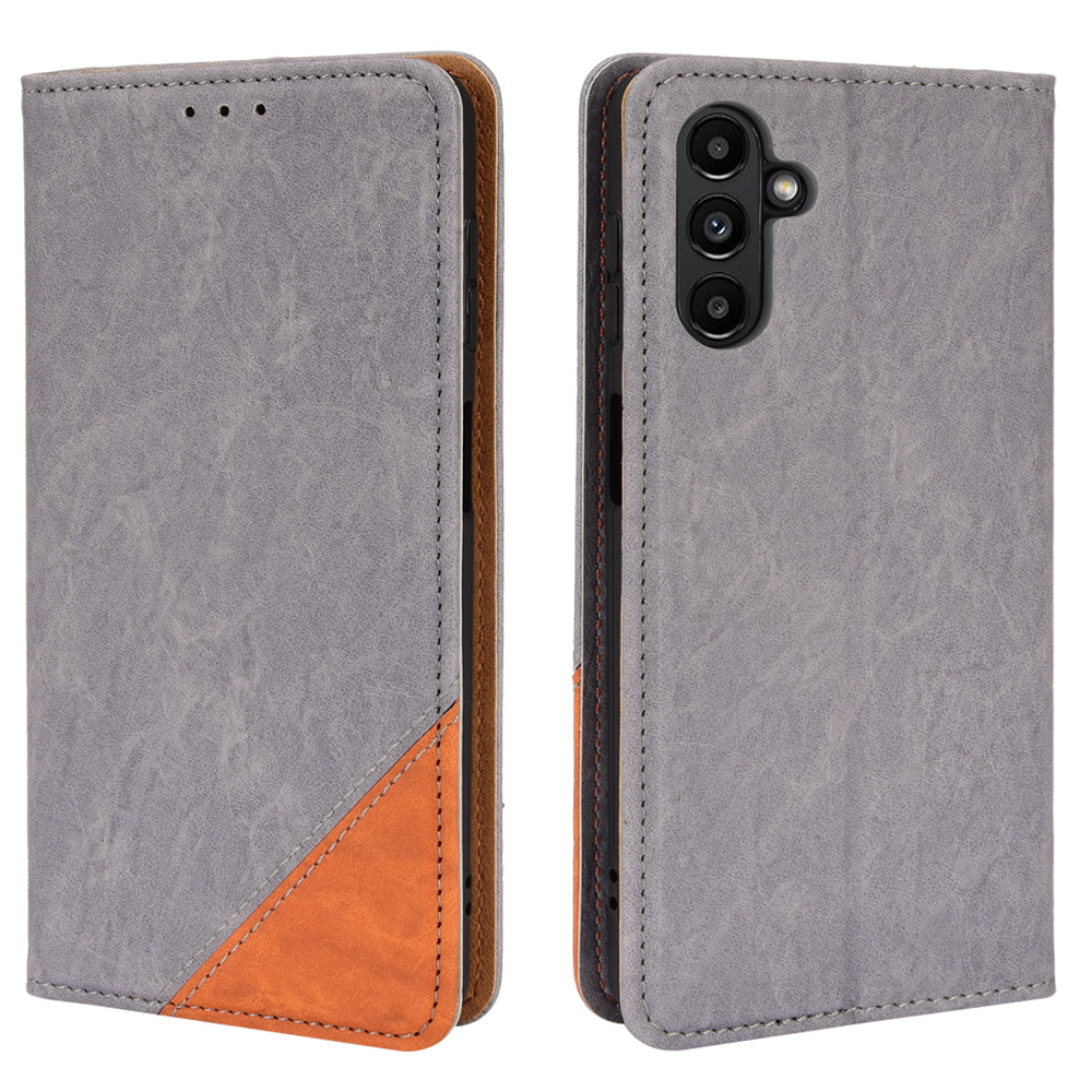 

Scratch Resistant Folio Flip Wallet Case Triangle Color Splicing PU Leather Phone Shell with Stand for Samsung Galaxy A13 5G - Grey, Galaxy A13 5G