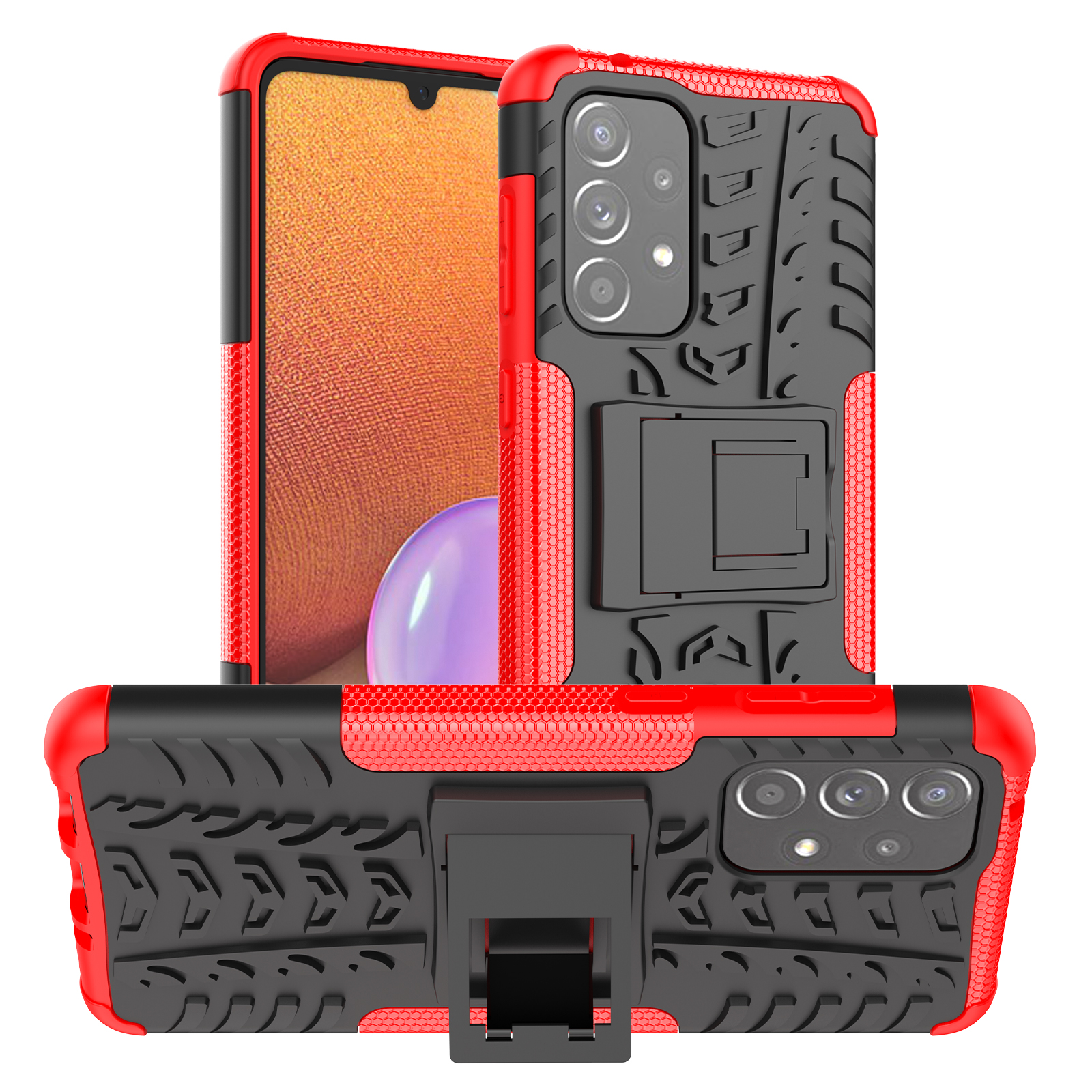 

Текстура Полной Защиты от Тела Soft TPU + Случайный Шок пк с Kickstand Для Samsung Galaxy A33 5G - Красный, Samsung Galaxy A33 5G