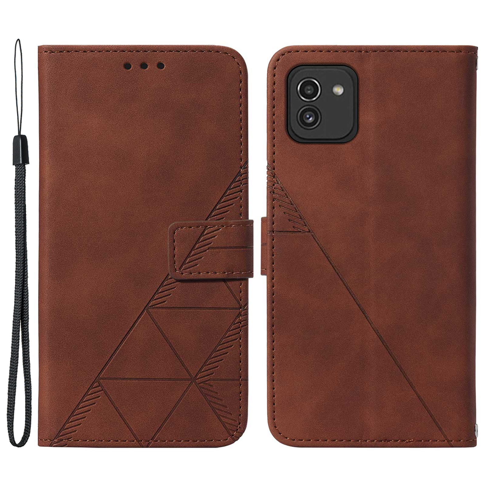 

For Samsung Galaxy A03 (166.5 x 75.98 x 9.14mm) PB2 Series Drop-resistant PU Leather Imprinting Lines Phone Case Wallet Stand Cover with Strap - Brown, Samsung Galaxy A03 (166.5 x 75.98 x 9.14mm)