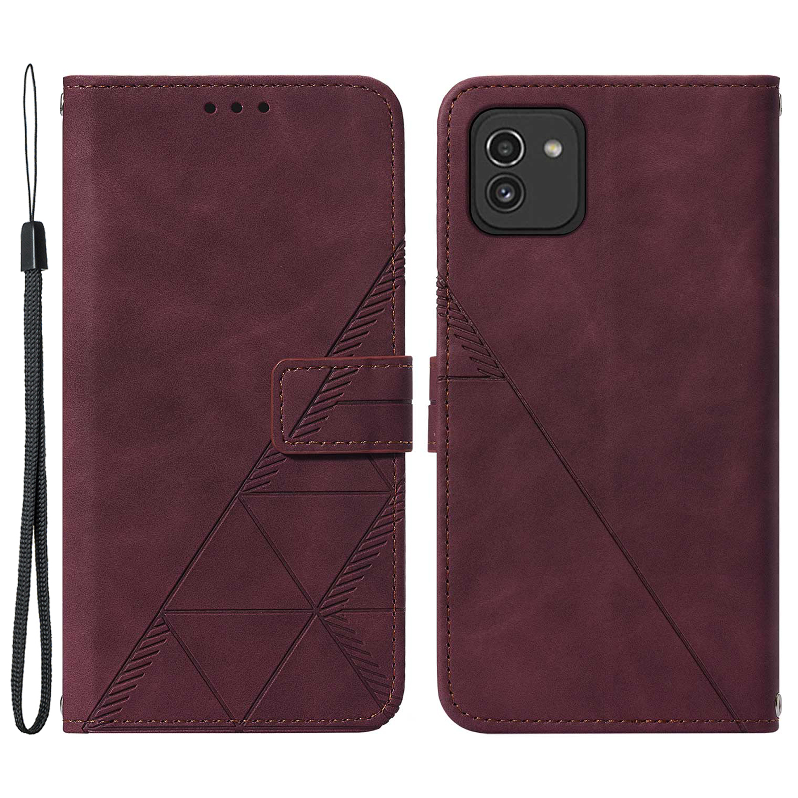

For Samsung Galaxy A03 (166.5 x 75.98 x 9.14mm) PB2 Series Drop-resistant PU Leather Imprinting Lines Phone Case Wallet Stand Cover with Strap - Wine Red, Samsung Galaxy A03 (166.5 x 75.98 x 9.14mm)