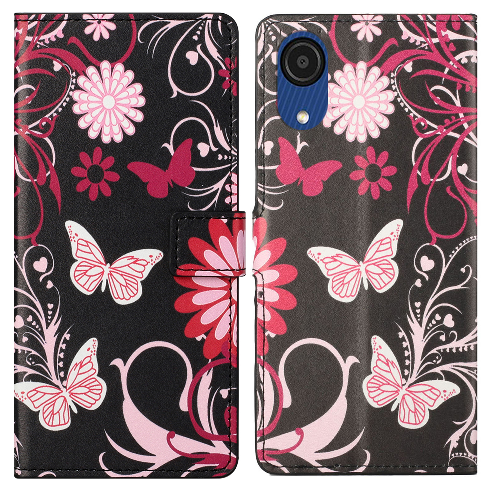 

Pattern Printing Design PU Leather Flip Wallet Case Inner TPU Stand Magnetic Protective Cover for Samsung Galaxy A03 Core - Butterflies and Flowers, Samsung Galaxy A03 Core