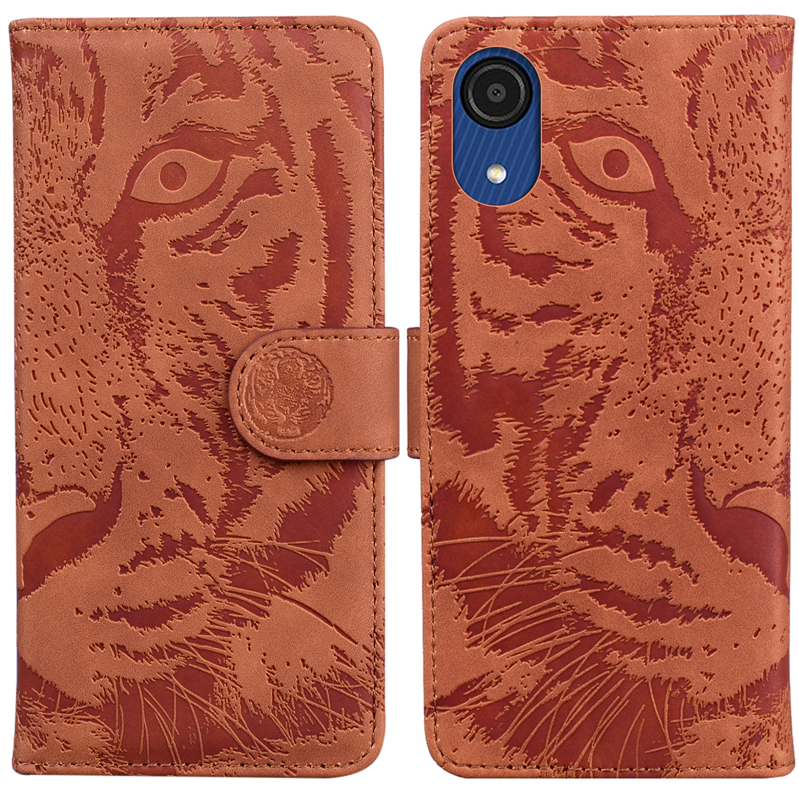 

Для Samsung Galaxy A03 Core Smartphone Cover Shell Magnety Complue Imprinting Tiger Pattern Flip Кожаный Чехол Защитная Чехол Для Телефона Поддерживающий Стенд Кошелек - Коричневый, Samsung Galaxy A03 Core