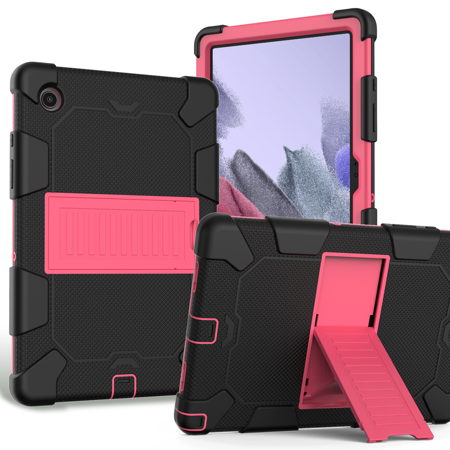 

Heavy Duty Hybrid Shockproof Dual Color Silicone + PC Tablet Bracket Kickstand Case for Samsung Galaxy Tab A8 10.5 (2021) - Black/Rose, Galaxy Tab A8 10.5 (2021)