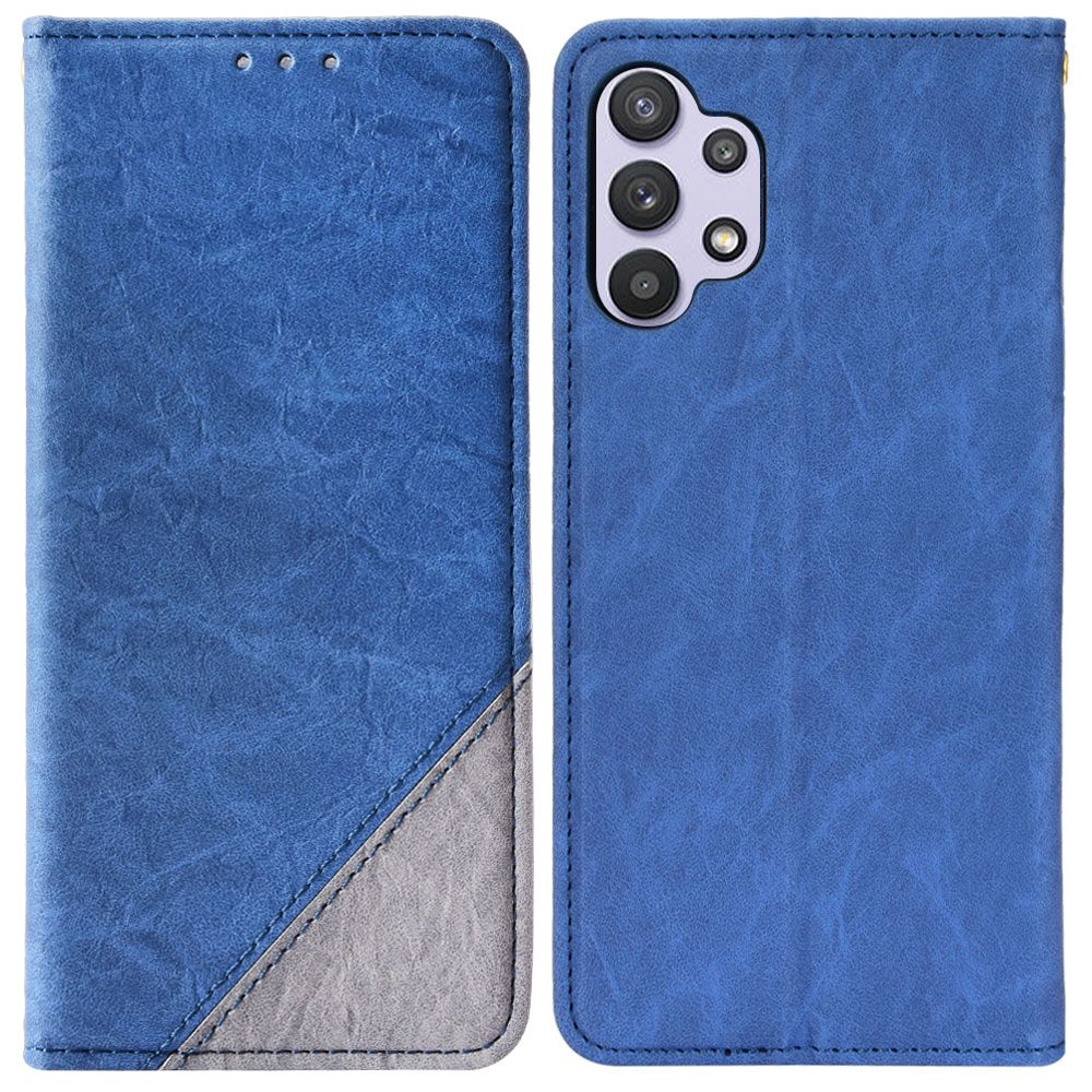 

Шокопродажный Телефон Crown Core Splicing PU Кожаный Телефон Протектор Folio Flip Flip Cover с Подставкой Для Samsung Galaxy A32 4G (версия Eu) - Синий, Samsung Galaxy A32 4G (EU Version)