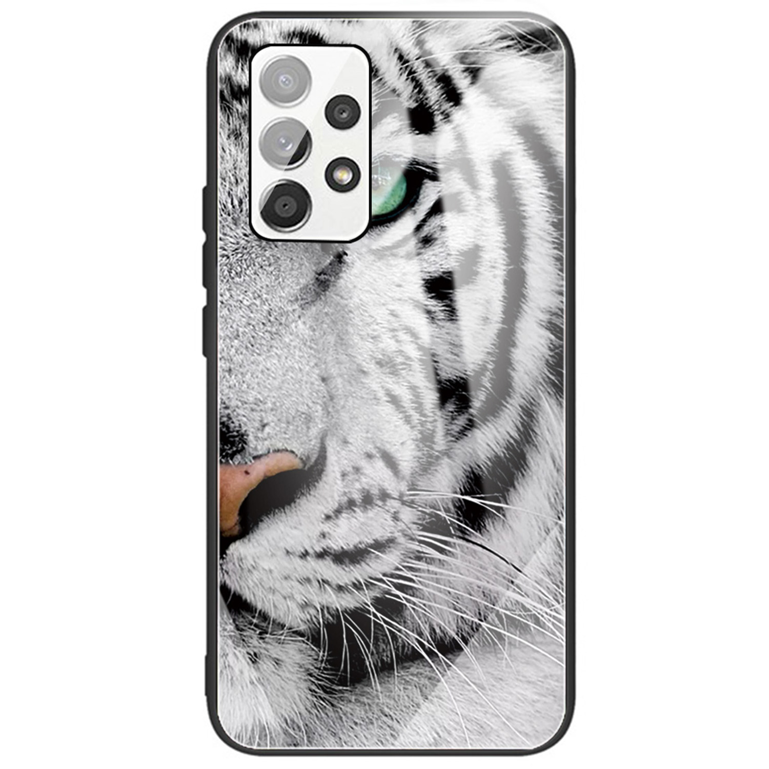 

Hard Tempered Glass Shell Pattern Printing Back with TPU Frame Anti-Scratch Protective Cover for Samsung Galaxy A33 5G - Tiger Head, Samsung Galaxy A33 5G