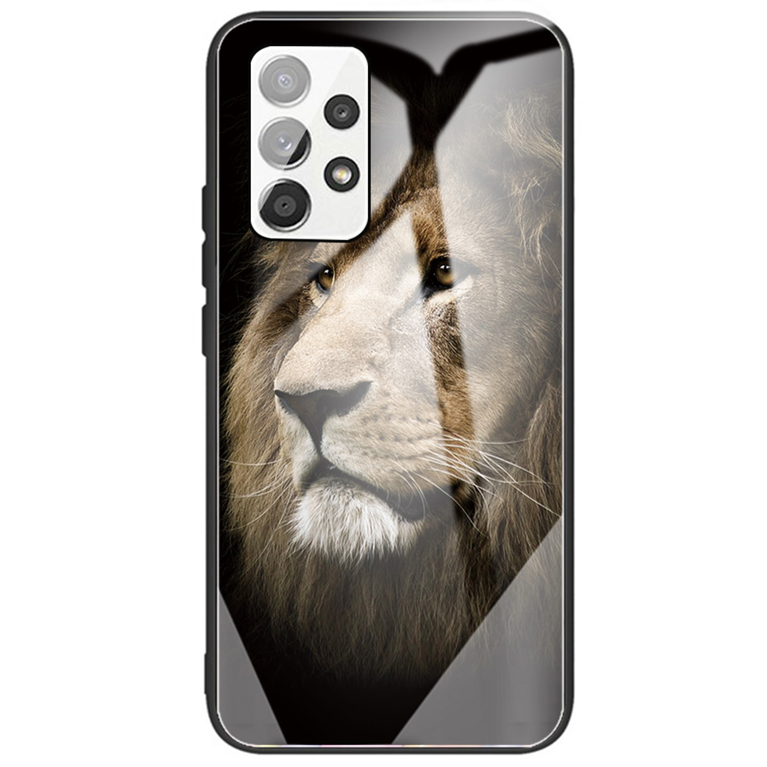 

Hard Tempered Glass Shell Pattern Printing Back with TPU Frame Anti-Scratch Protective Cover for Samsung Galaxy A33 5G - Lion, Samsung Galaxy A33 5G