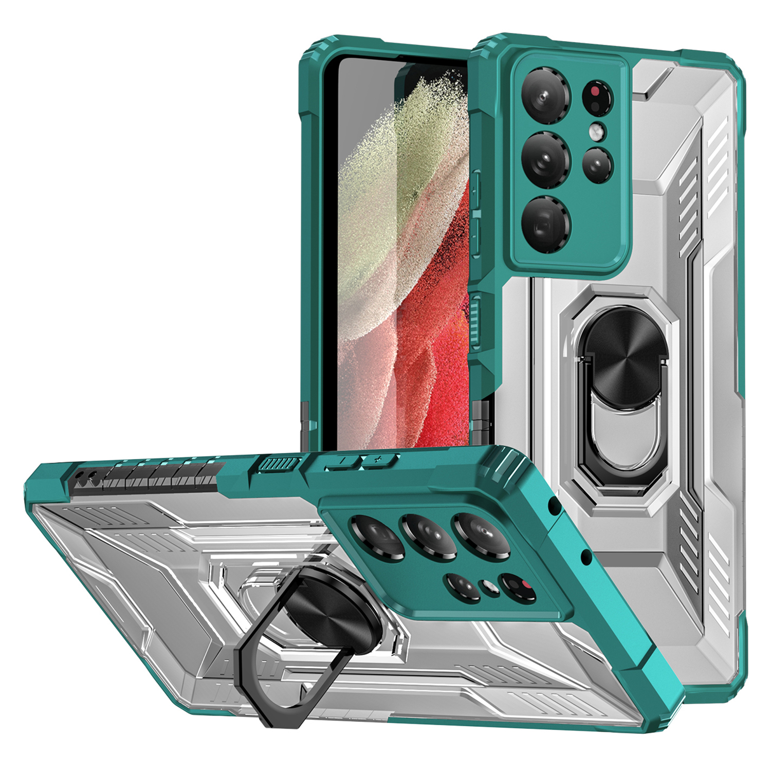 

Shockpereprotepaction Hybrid Hard PC Soft TPU Телефона TPU с Держателем Кольца Kickstand Для Samsung Galaxy S22 Ultra 5G - Зеленый, Galaxy S22 Ultra 5G