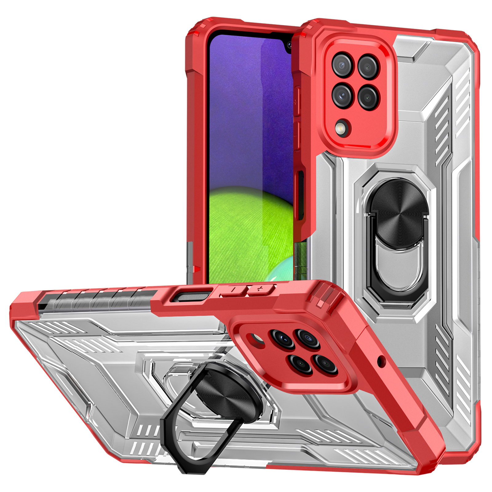 

Dual Layer Hard PC+ Soft TPU Shockproof Protective Phone Case with Ring Holder Kickstand for Samsung Galaxy A22 4G (EU Version) - Red, Galaxy A22 4G (EU Version)