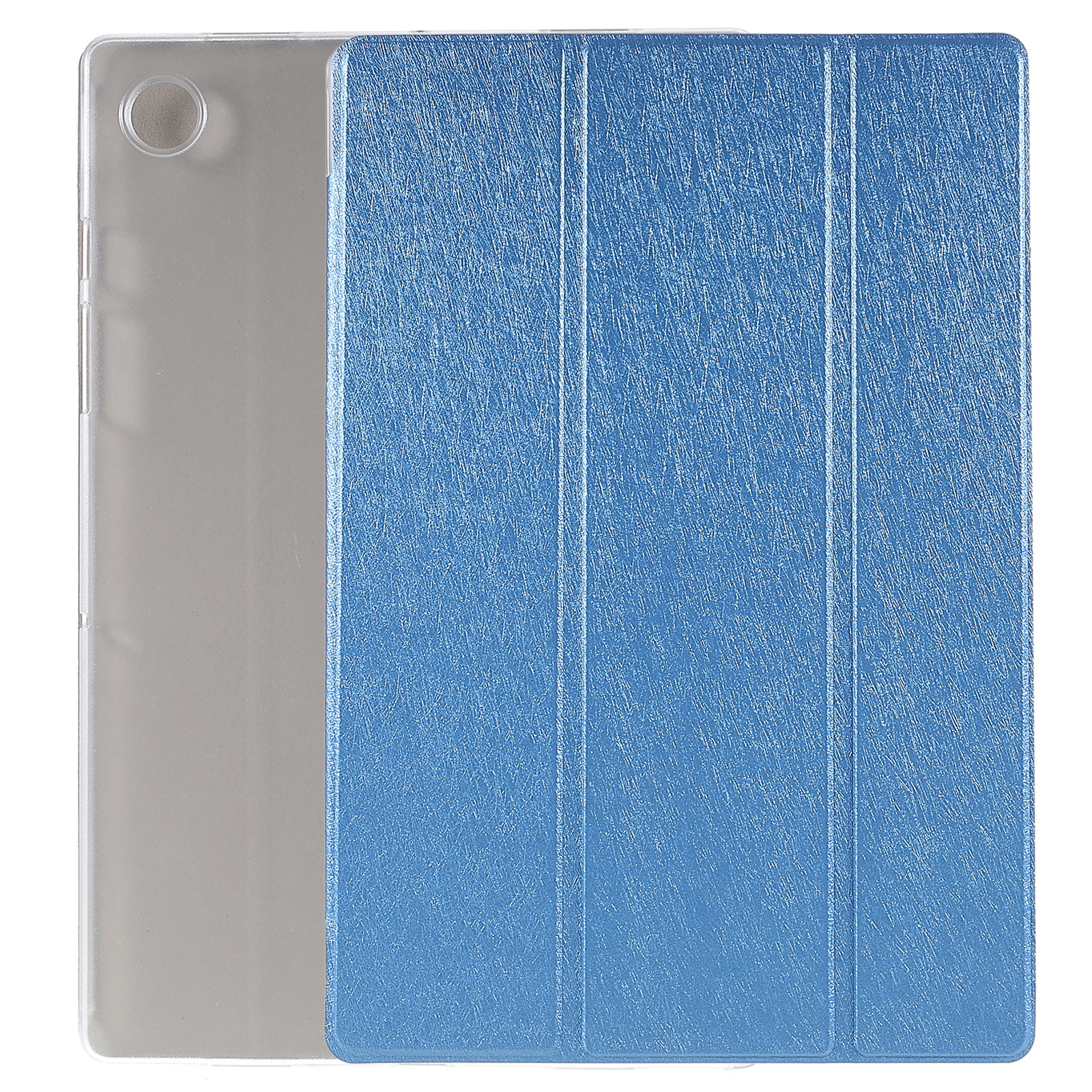 

For Samsung Galaxy Tab A8 10.5 (2021) / (2022) Silk Texture Anti-scratch Shockproof Leather Tablet Tri-fold Stand Case - Blue, Galaxy Tab A8 10.5 (2021)