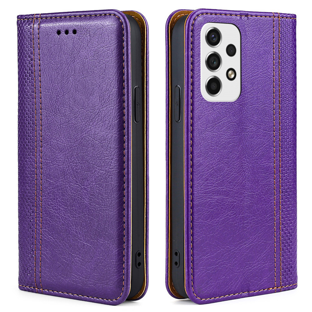 

Multifunction Card Slot Plaid Pattern PU Leather Case Flip Stand Auto Magnetic Closed Phone Cover for Samsung Galaxy A53 5G - Purple, Samsung Galaxy A53 5G