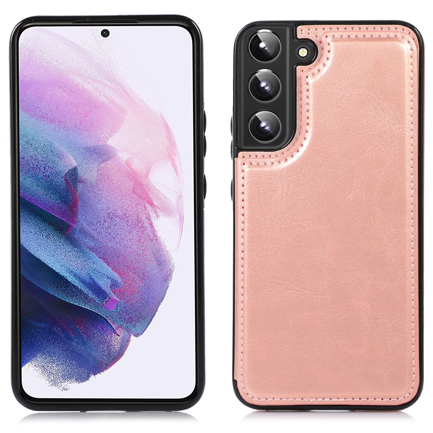 

Card Slots Design PU Leather Coated TPU Phone Case Crazy Horse Texture Kickstand Double Magnetic Clasp Back Cover for Samsung Galaxy S22+ 5G - Rose Gold, Galaxy S22+ 5G