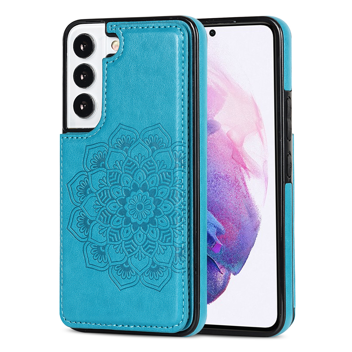 

PU Leather and TPU Cellphone Case Magnetic Imprinted Mandala Flower Kickstand Card Holder Phone Cover for Samsung Galaxy S22+ 5G - Blue, Galaxy S22+ 5G