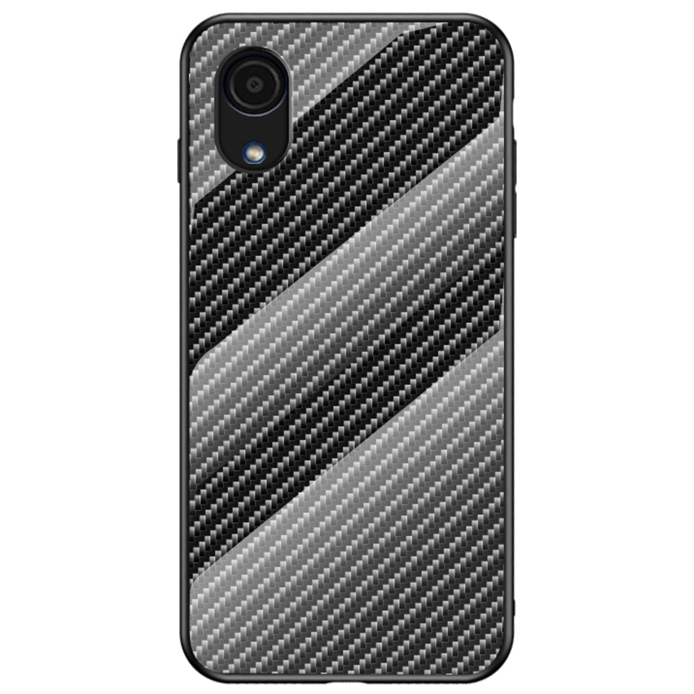 

Carbon Fiber Texture Tempered Glass + PC Back Protector Cover Hybrid TPU Frame Phone Case for Samsung Galaxy A03 Core - Black Fiber, Samsung Galaxy A03 Core