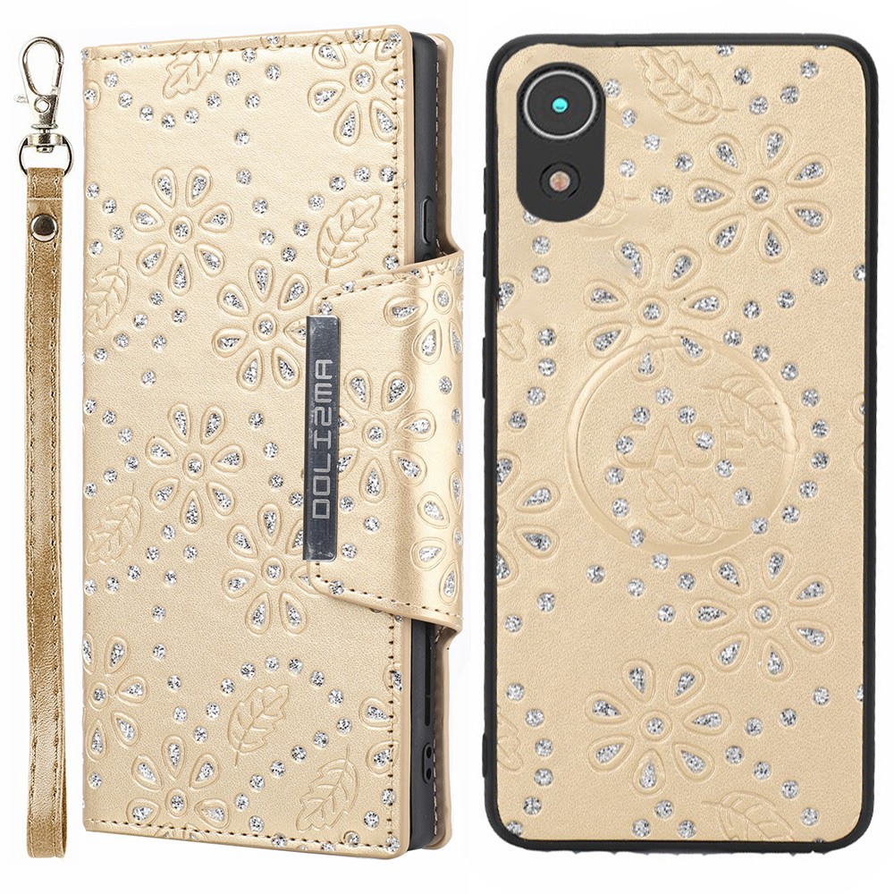 

Для Samsung Galaxy A03 Core pu Кожаная Оболочка+съемная Крышка TPU Case Colem - Золото, Samsung Galaxy A03 Core
