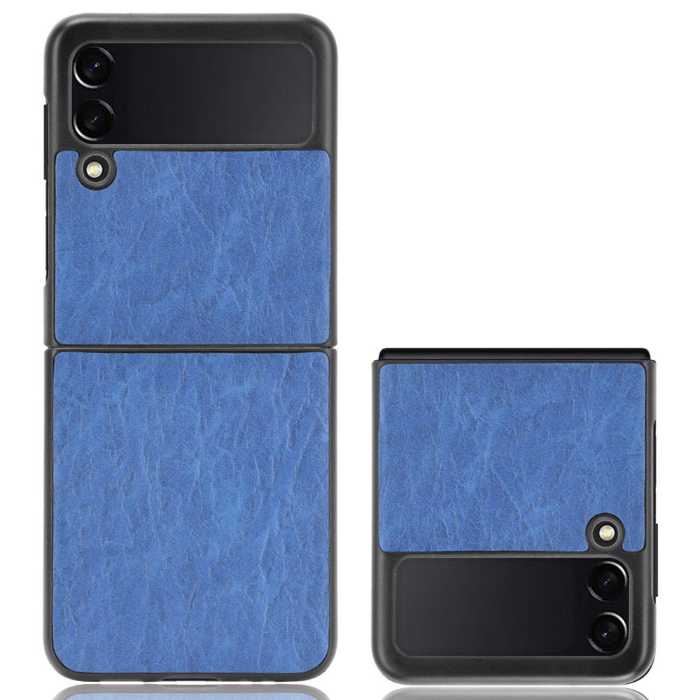 

For Samsung Galaxy Z Flip3 5G Textured Anti-scratch Phone Case PU Leather Coated PC Cover - Blue, Samsung Galaxy Z Flip3 5G