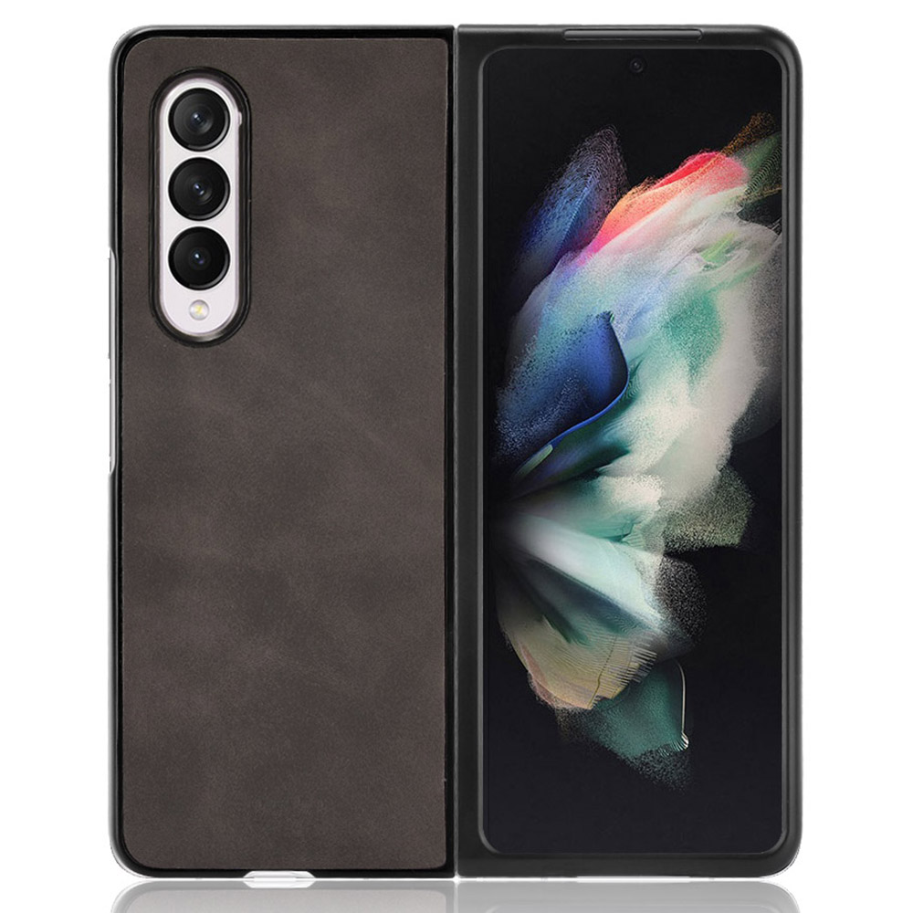 

For Samsung Galaxy Z Fold3 5G Skin-touch Feeling Textured PU Leather Coated PC Phone Case Cover - Black, Galaxy Z Fold3 5G