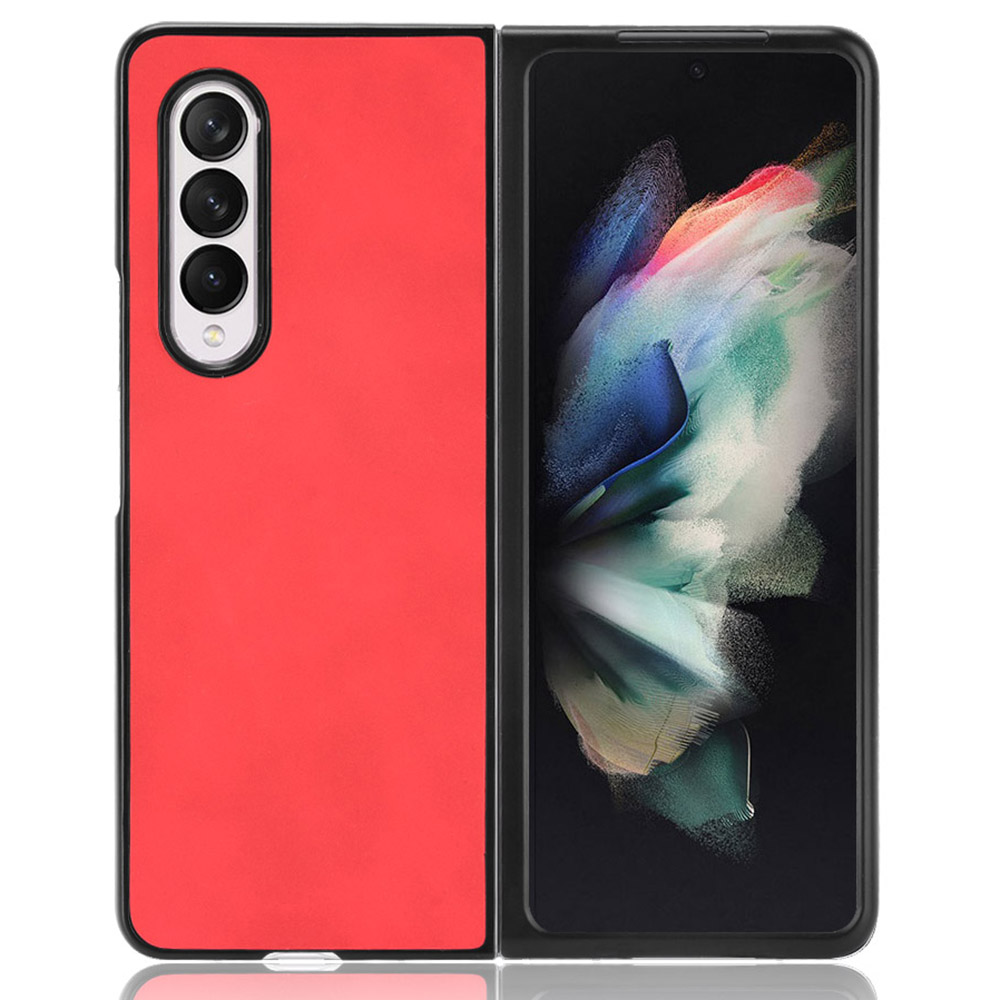

For Samsung Galaxy Z Fold3 5G Skin-touch Feeling Textured PU Leather Coated PC Phone Case Cover - Red, Galaxy Z Fold3 5G