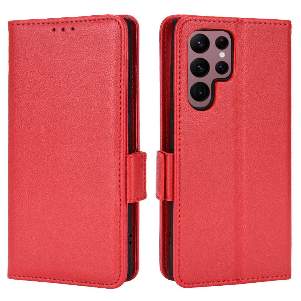 

Для Samsung Galaxy S22 Ultra 5G Стенд Сток -дизайн с Магнитными Застежками Litchi Texture PU - Красный, Galaxy S22 Ultra 5G