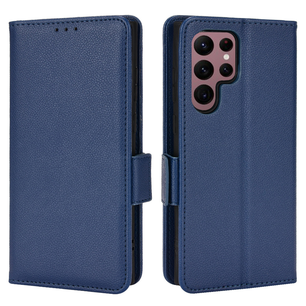 

Для Samsung Galaxy S22 Ultra 5G Стенд Сток -дизайн с Магнитными Застежками Litchi Texture PU - Темно-синий, Galaxy S22 Ultra 5G