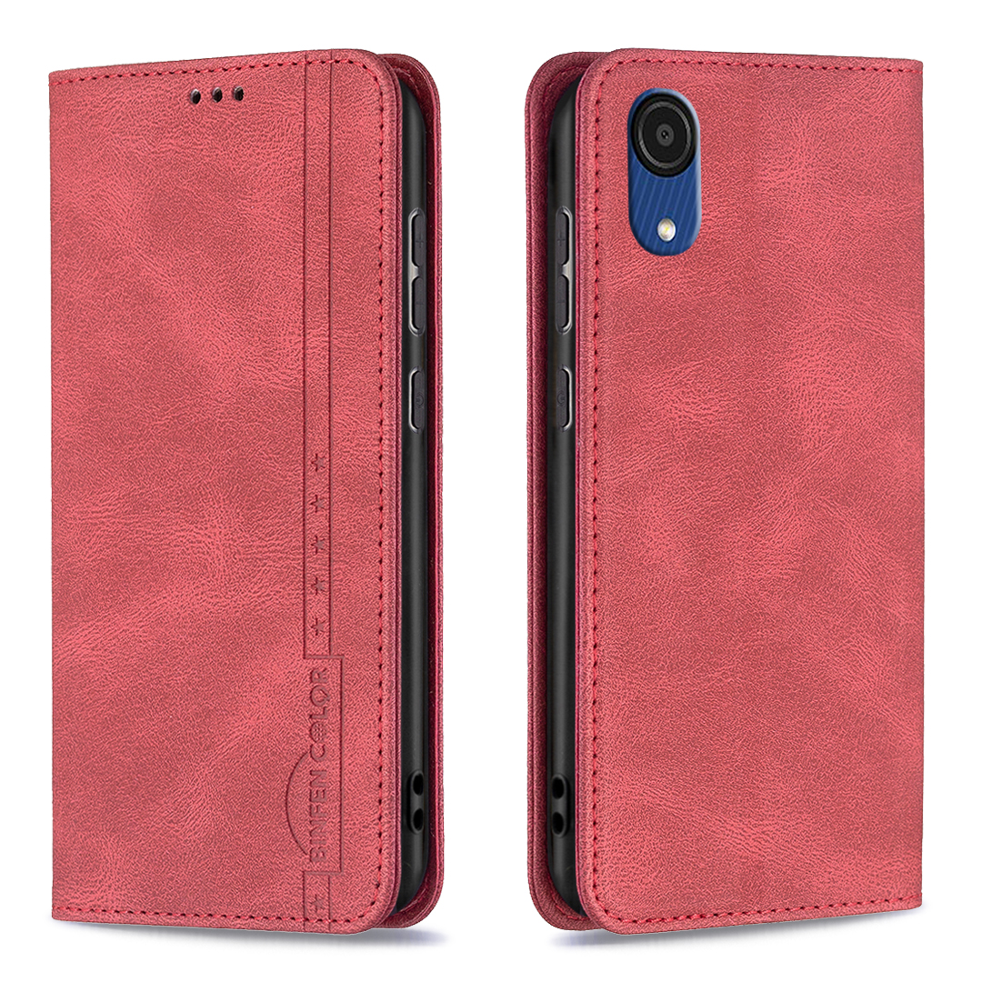 

BINFEN COLOR BF08 for Samsung Galaxy A03 Core RFID Blocking Phone Case Flip Leather Stand Wallet Phone Cover Protector - Red, Samsung Galaxy A03 Core