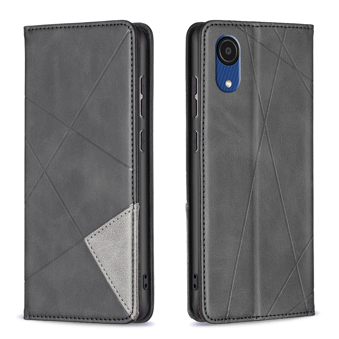 

For Samsung Galaxy A03 Core Card Slots Design Rhombus-like Imprinted Magnetic Closure Leather Phone Case with Stand - Black, Samsung Galaxy A03 Core