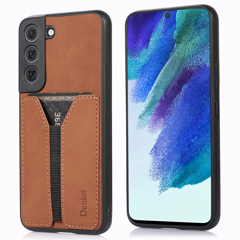 

DENIOR For Samsung Galaxy S22+ 5G Anti-scratch PU Leather Coated TPU + PC Hybrid Cover Elastic Card Slot Phone Case - Brown, Galaxy S22+ 5G