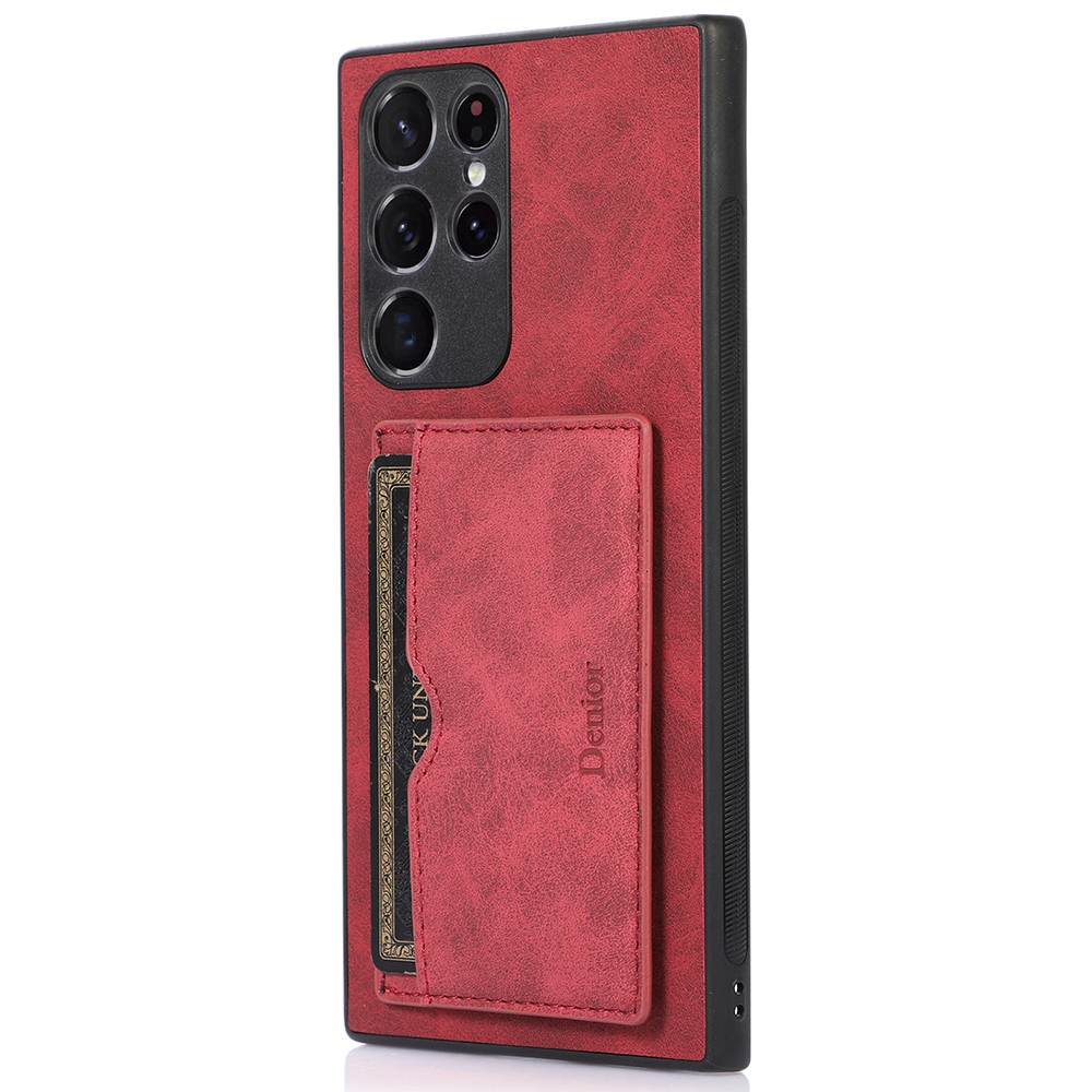 

DENIOR For Samsung Galaxy S22 Ultra 5G Kickstand Card Holder Phone Case PU Leather Coated PC + TPU Cover - Red, Galaxy S22 Ultra 5G