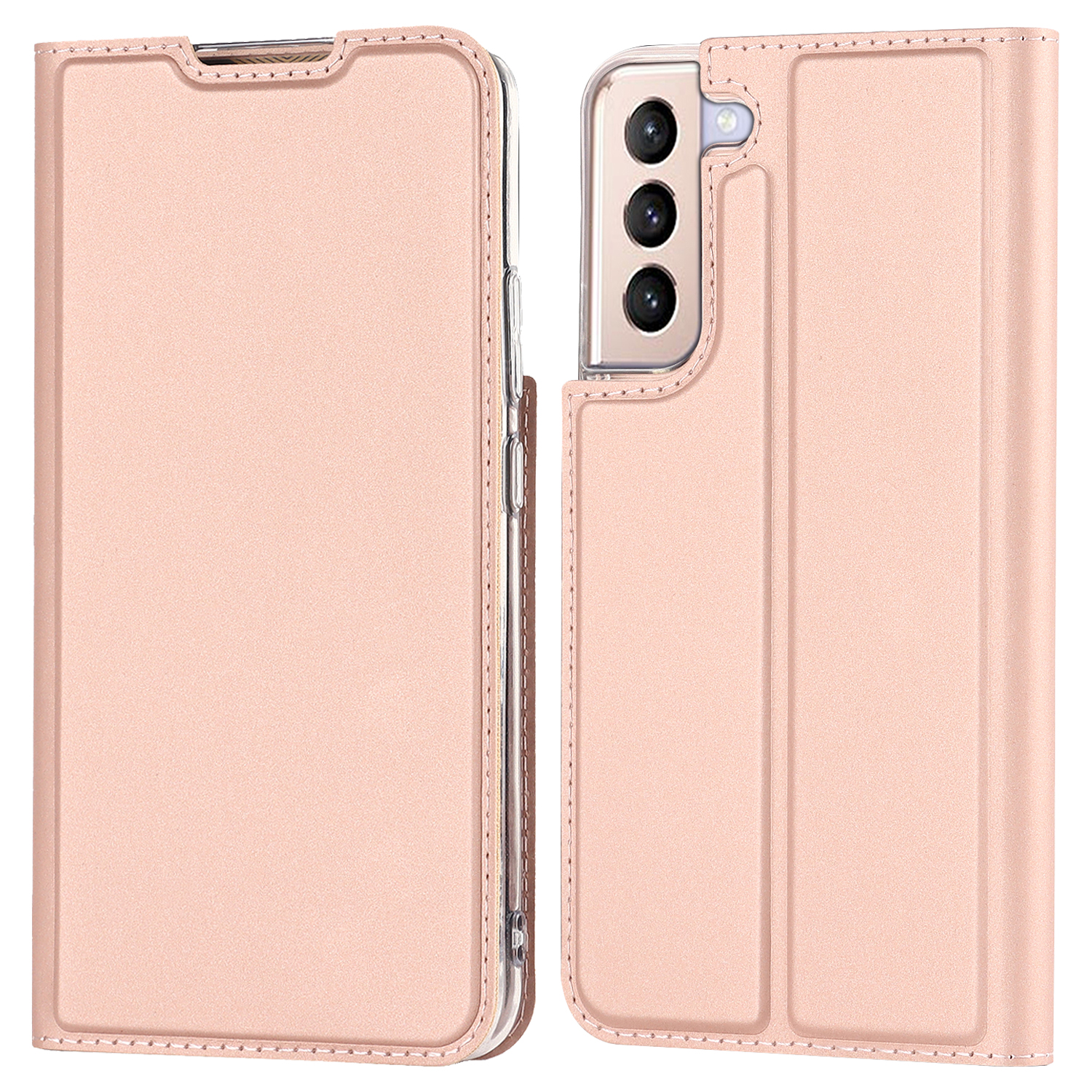 

For Samsung Galaxy S22+ 5G Card Holder Design PU Leather Protective Case with Stand Phone Shell - Rose Gold, Galaxy S22+ 5G