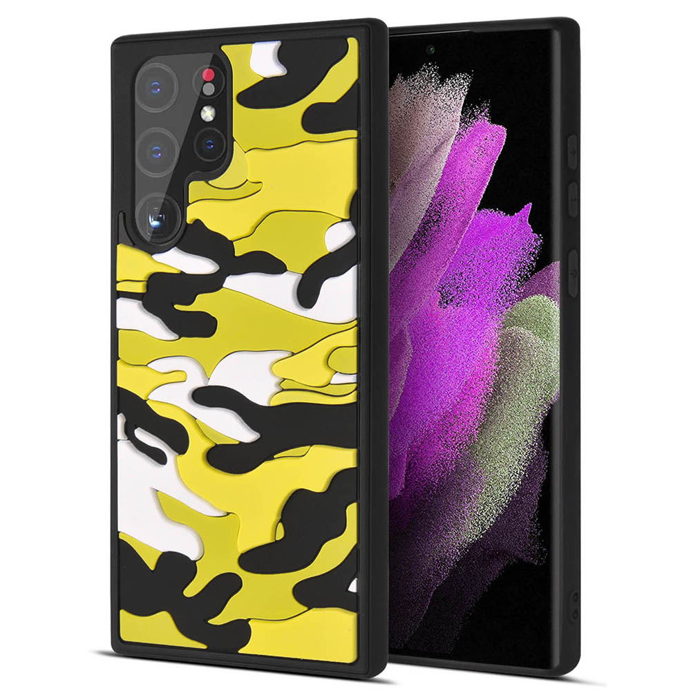 

For Samsung Galaxy S22 Ultra 5G Rugged Camouflage Pattern Shockproof Phone Cover TPU Case - Yellow, Galaxy S22 Ultra 5G