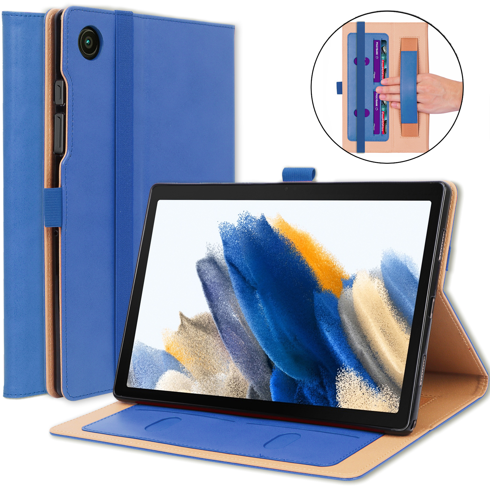 

For Samsung Galaxy Tab A8 10.5 (2021) / A8 10.5 (2022) Drop-proof Card Slots Business Style Handheld Leather Tablet Case Cover with Stand - Blue, Galaxy Tab A8 10.5 (2021)