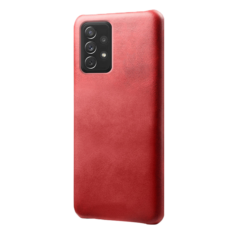 

For Samsung Galaxy A73 5G Scratch-resistant Textured PU Leather Coated PC Phone Case Protector - Red, Samsung Galaxy A73 5G