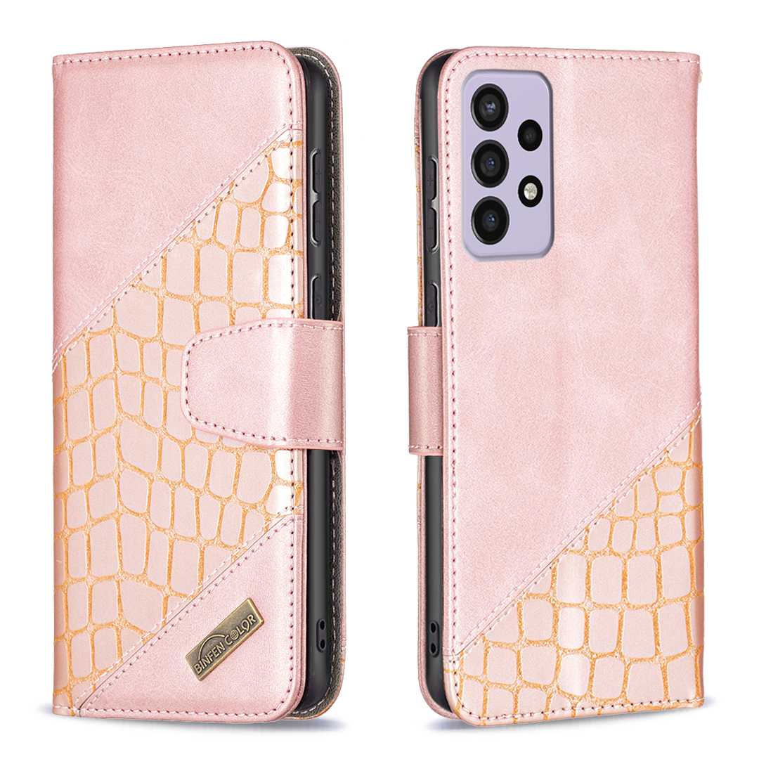 

BINFEN COLOR BF04 for Samsung Galaxy A73 5G Crocodile Texture Wallet Leather Well-protected Anti-drop Cell Phone Stand Case - Rose Gold, Samsung Galaxy A73 5G