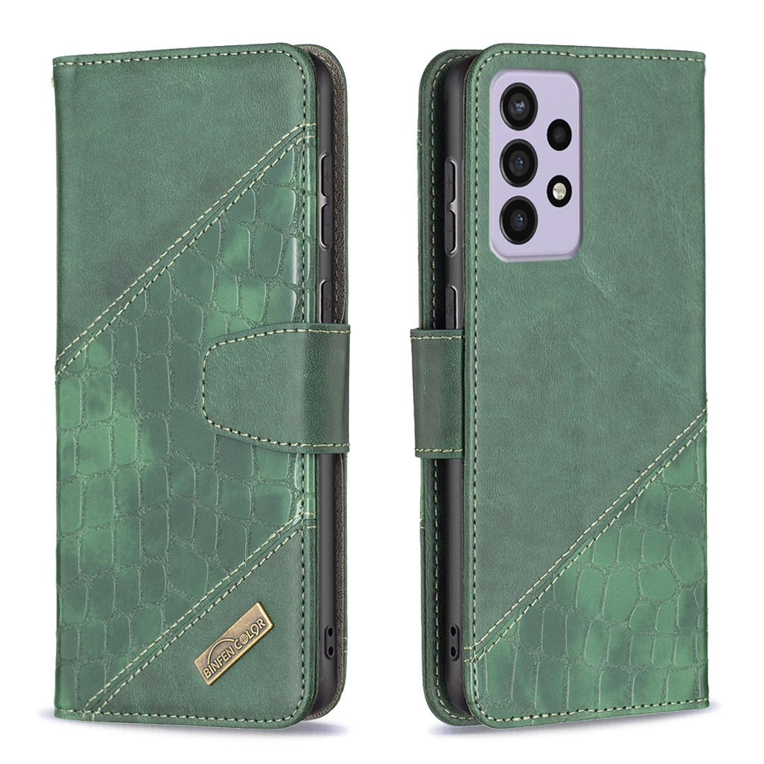 

BINFEN COLOR BF04 for Samsung Galaxy A73 5G Crocodile Texture Wallet Leather Well-protected Anti-drop Cell Phone Stand Case - Green, Samsung Galaxy A73 5G