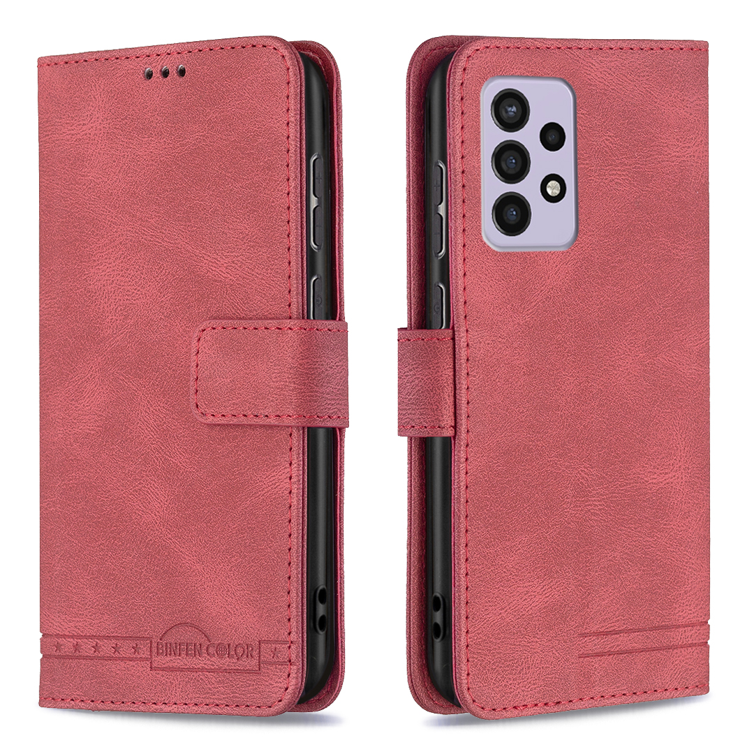 

BINFEN COLOR BF09 for Samsung Galaxy A33 5G Adjustable Stand Design Magnetic Closure Phone Case Flip Leather Wallet RFID Blocking Mobile Phone Shell - Red, Samsung Galaxy A33 5G