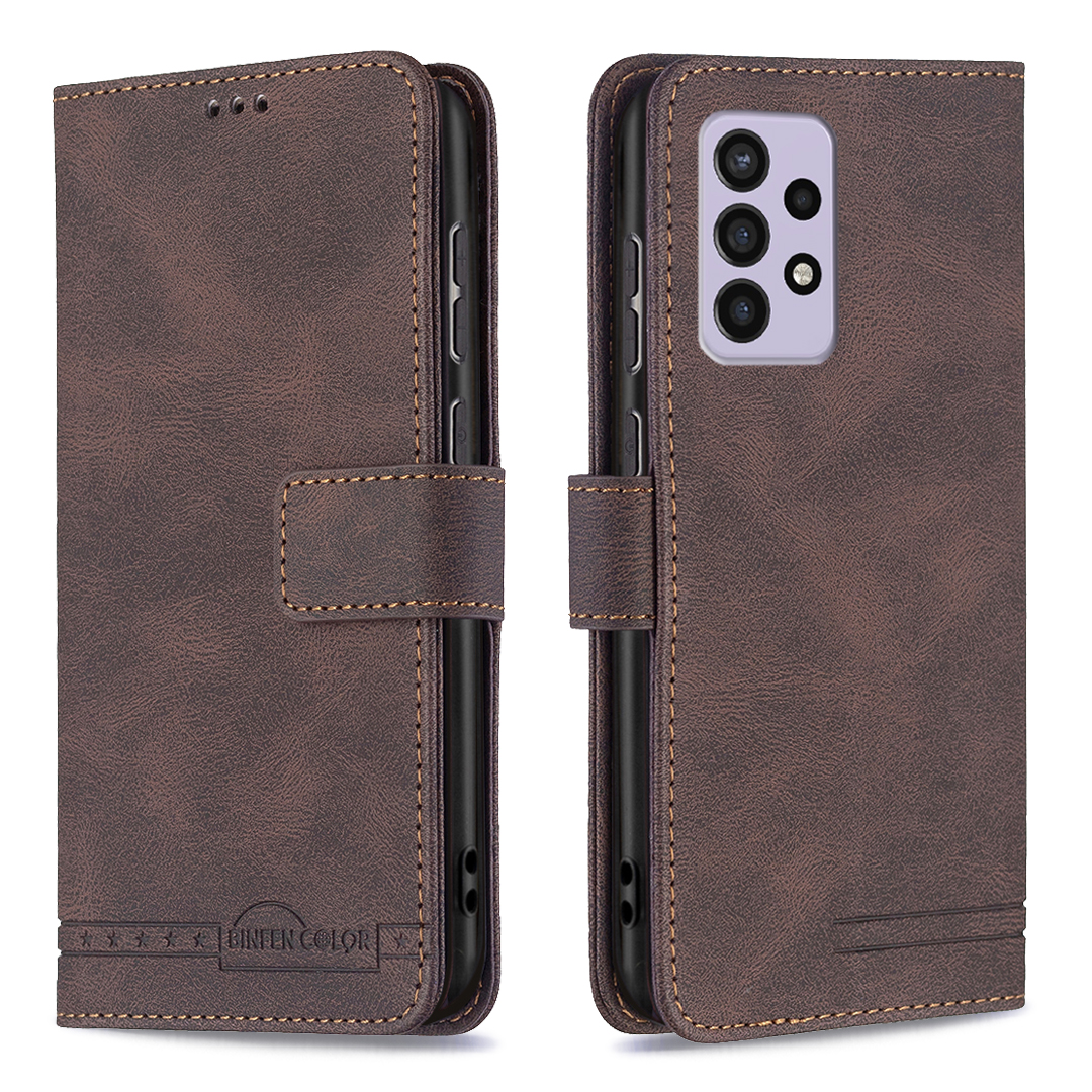 

BINFEN COLOR BF09 for Samsung Galaxy A33 5G Adjustable Stand Design Magnetic Closure Phone Case Flip Leather Wallet RFID Blocking Mobile Phone Shell - Brown, Samsung Galaxy A33 5G