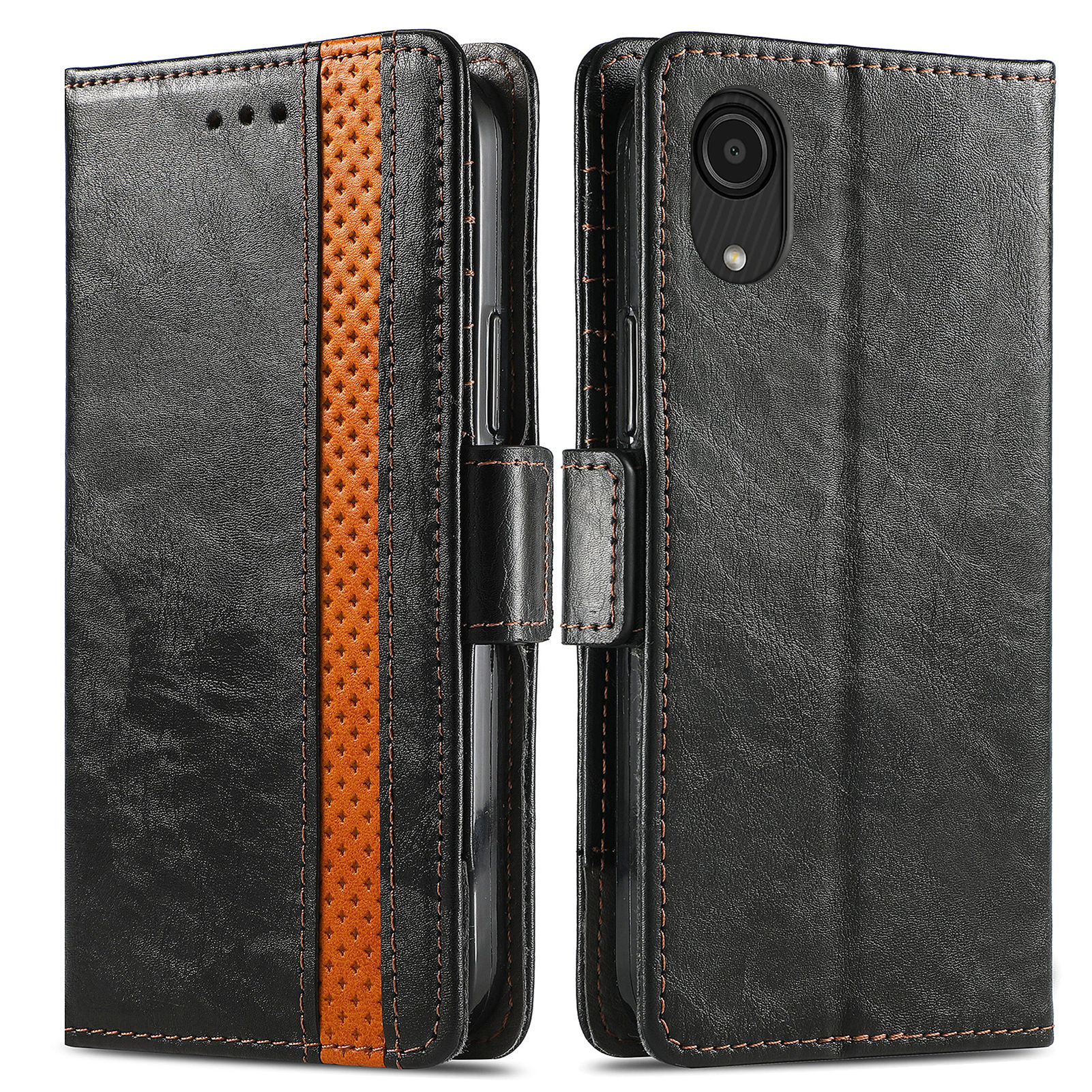 

CASENEO 002 Series For Samsung Galaxy A03 Core Splicing PU Leather Cover Business Style Folio Flip Phone Case with Stand Wallet - Black, Samsung Galaxy A03 Core