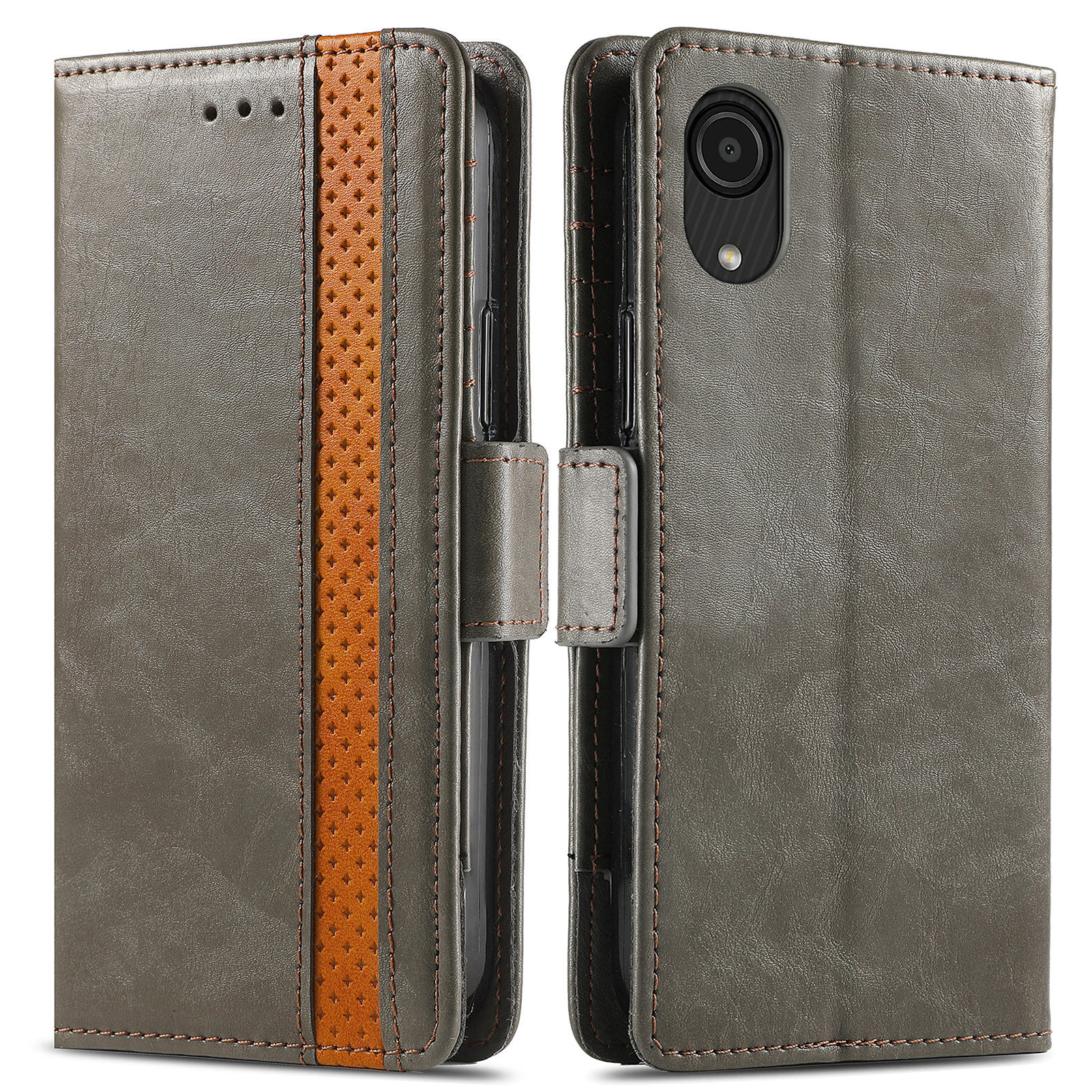 

Серия Caseneo 002 Для Samsung Galaxy A03 Core Splising Cute Cover Cover Cover Style Folio Flip Phone Case с Подставкой Для Кошелька - Серый, Samsung Galaxy A03 Core