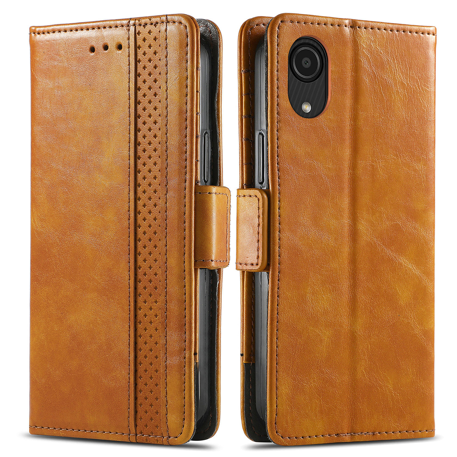 

Серия Caseneo 002 Для Samsung Galaxy A03 Core Splising Cute Cover Cover Cover Style Folio Flip Phone Case с Подставкой Для Кошелька - Светло-коричневый, Samsung Galaxy A03 Core