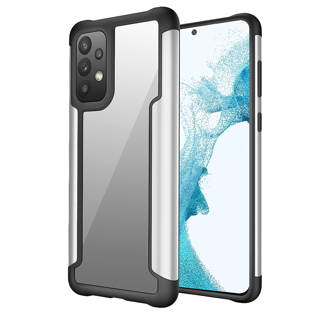 

Для Samsung Galaxy A73 5G TPU + Металлическая Окантовка Комбинированная Пластиковая Прозрачная Задняя Панель Защита от Мобильного Телефона Гибридная Крышка - Серебряный, Samsung Galaxy A73 5G