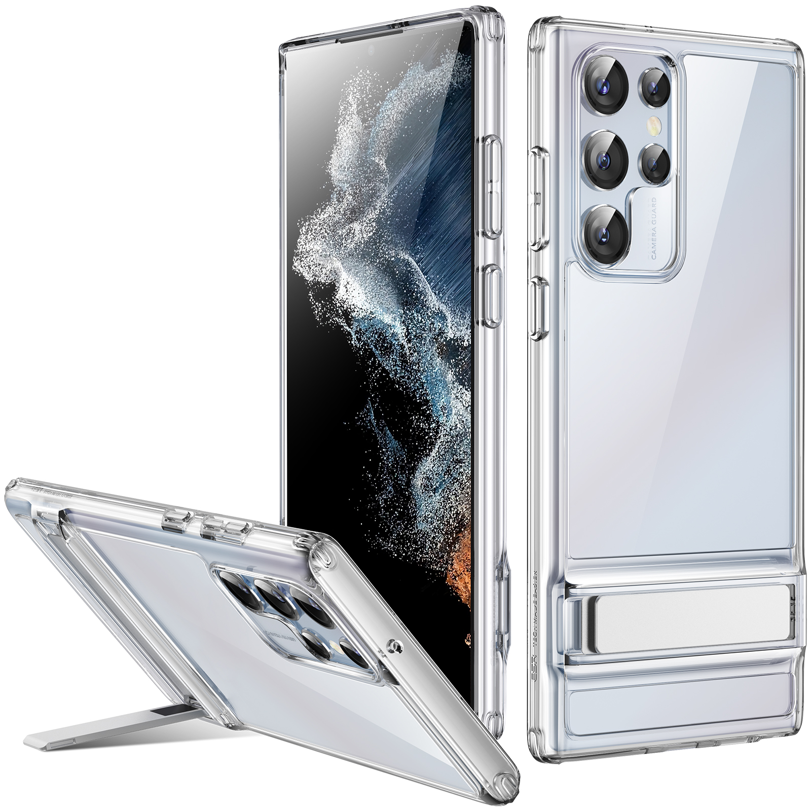 

ESR Air Shield Boost Series for Samsung Galaxy S22 Ultra 5G, Hard PC Back + Soft TPU Frame Non-slip Protective Cover Case with Kickstand - Transparent, Galaxy S22 Ultra 5G