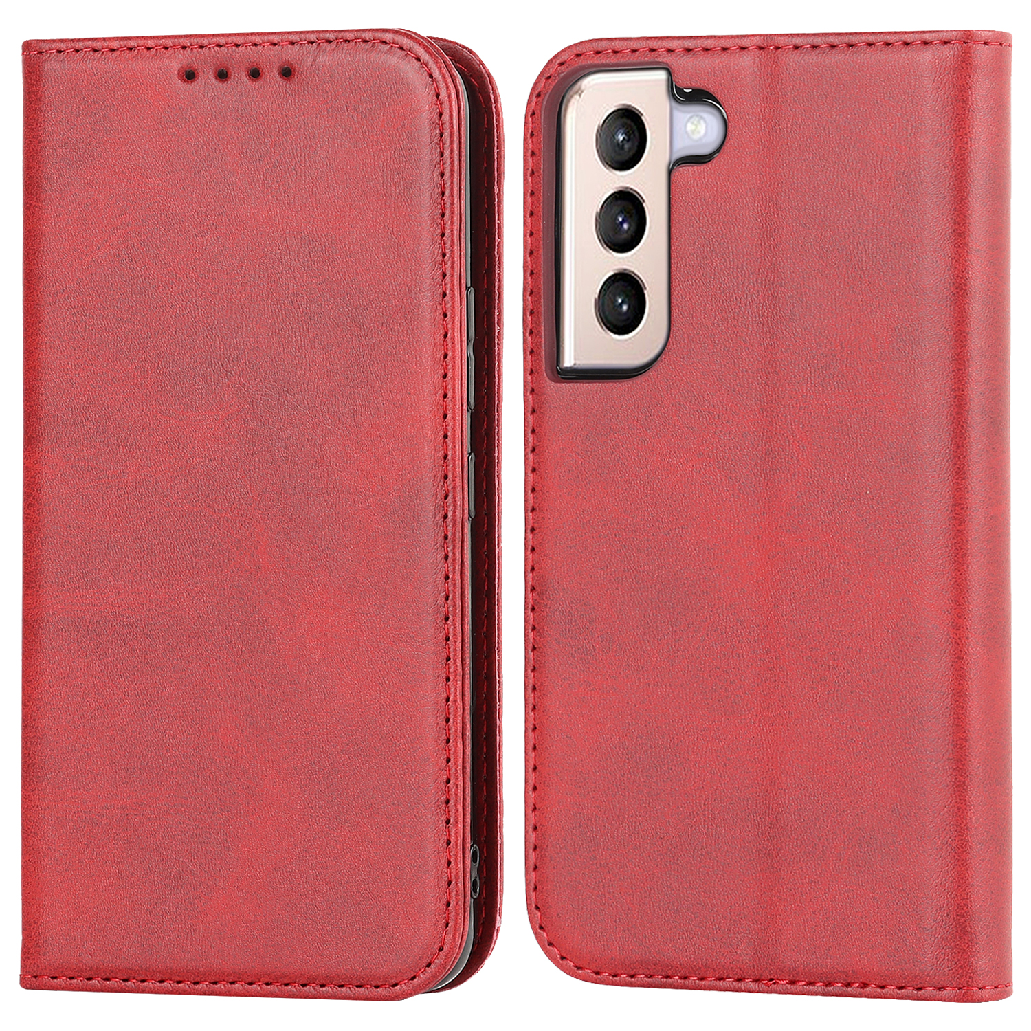 

Стенд Кожи Кожи Для Samsung Galaxy S22+ 5G, Магнитная Автоматическая Закрывающаяся Ударная Оболочка Телефона - Красный, Galaxy S22+ 5G