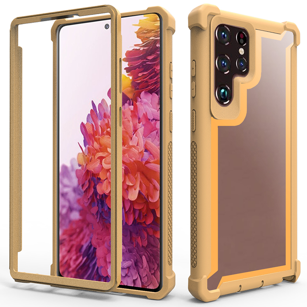 

Чехол Для Телефона Для Samsung Galaxy S22 Ultra 5g, Жесткий ПК + Мягкий Спектр TPU Рамки Для Амортизации Прозрачная Крышка - Золото, Galaxy S22 Ultra 5G