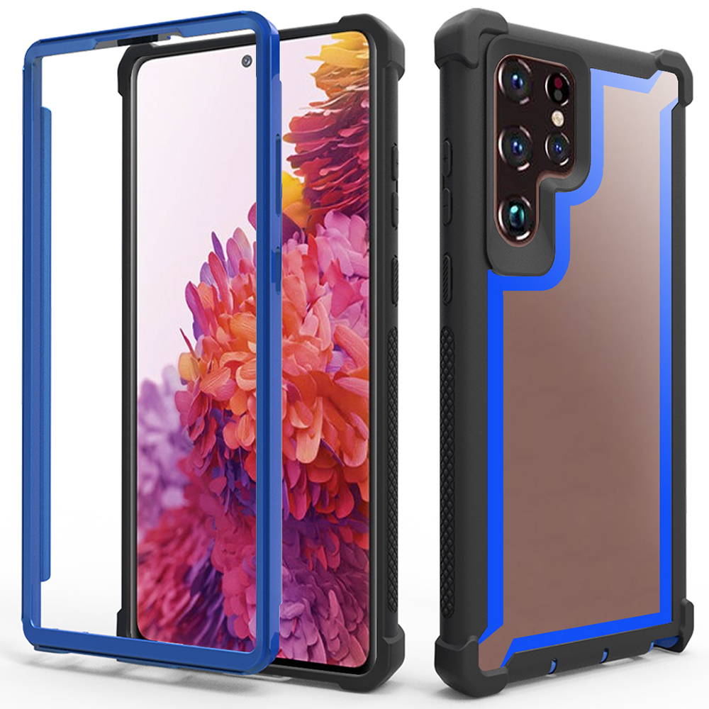

Чехол Для Телефона Для Samsung Galaxy S22 Ultra 5g, Жесткий ПК + Мягкий Спектр TPU Рамки Для Амортизации Прозрачная Крышка - Чернить / Синий, Galaxy S22 Ultra 5G