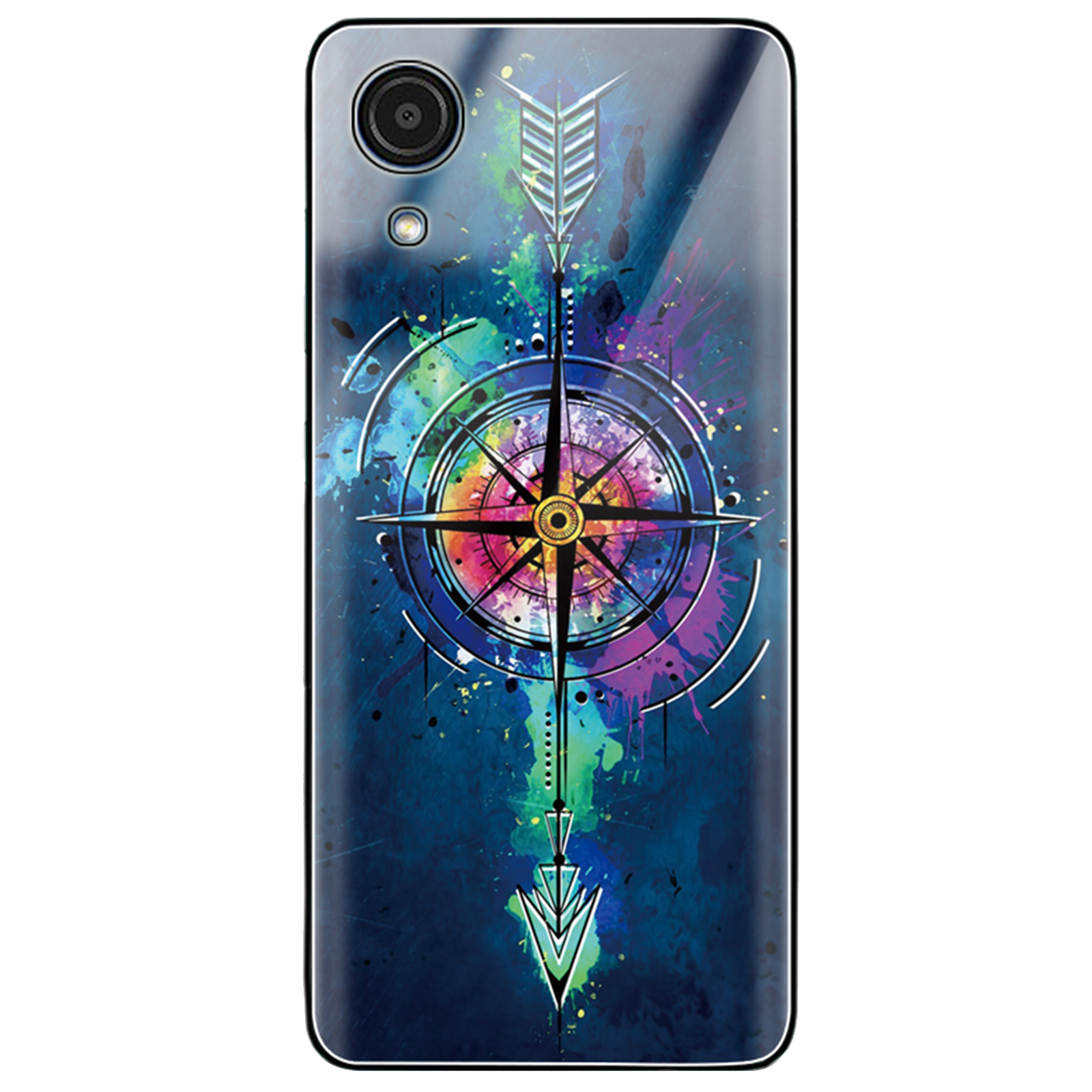 

For Samsung Galaxy A03 Core Hard Tempered Glass Shell Stylish Pattern Printing Back + TPU Frame Cell Phone Cover - Arrow, Samsung Galaxy A03 Core