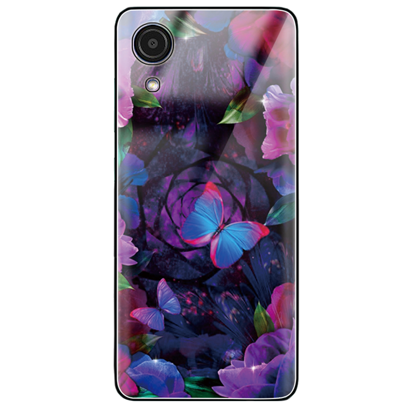 

For Samsung Galaxy A03 Core Hard Tempered Glass Shell Stylish Pattern Printing Back + TPU Frame Cell Phone Cover - Colorful Butterflies, Samsung Galaxy A03 Core