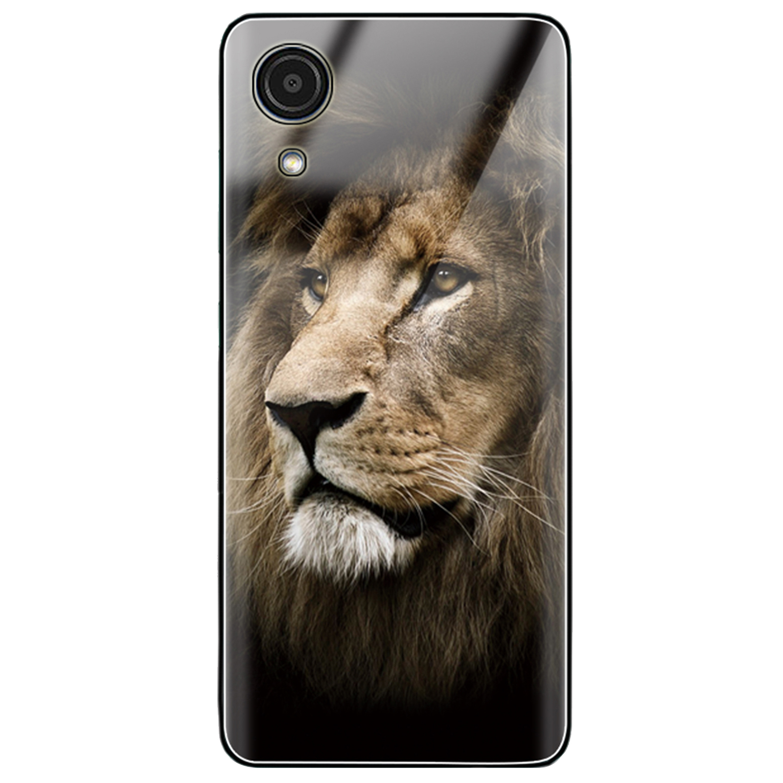 

For Samsung Galaxy A03 Core Hard Tempered Glass Shell Stylish Pattern Printing Back + TPU Frame Cell Phone Cover - Lion, Samsung Galaxy A03 Core