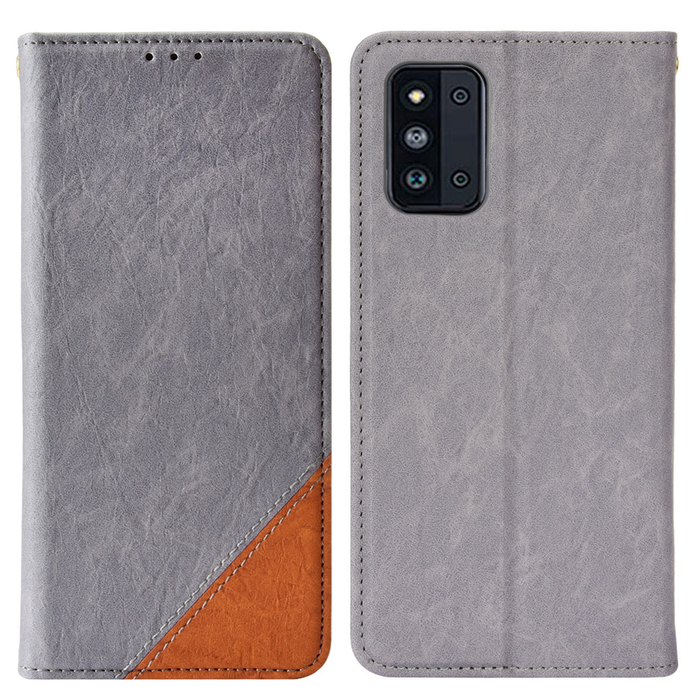 

Color Splicing Stand Mobile Phone Case for Samsung Galaxy F52 5G, Anti-drop Magnetic Closure Leather Wallet Shell - Grey, Galaxy F52 5G