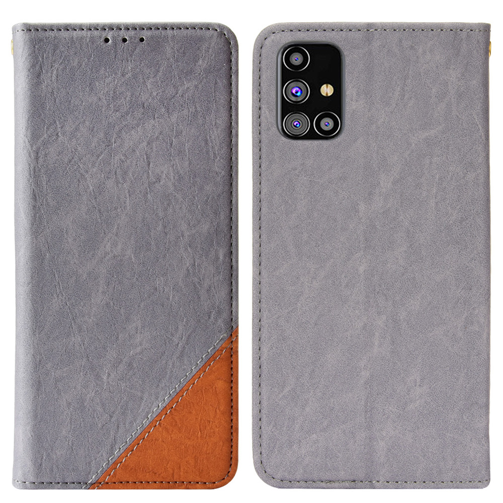 

Stand Wallet Splicing Phone Case for Samsung Galaxy M31s, PU Leather All-inclusive Protective Cover - Grey, Samsung Galaxy M31s