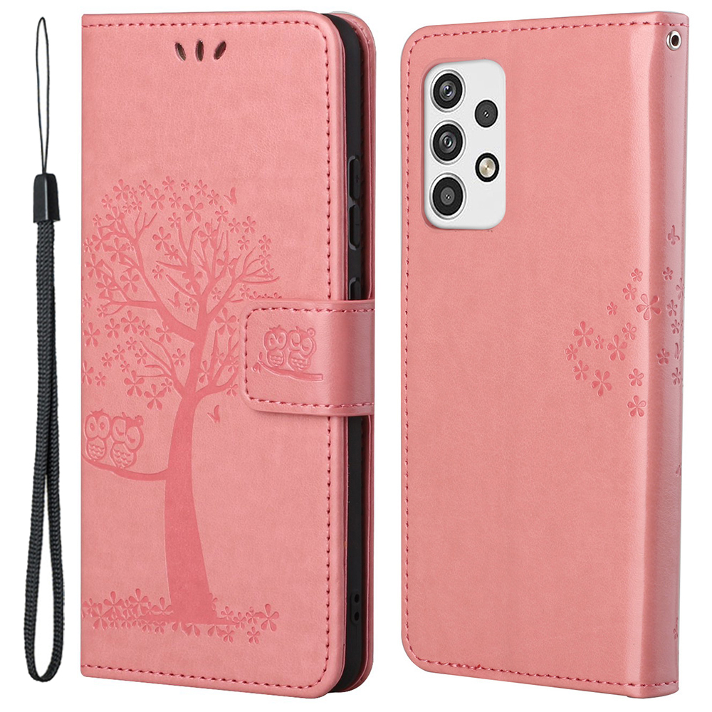 

For Samsung Galaxy A23 5G Owl Tree Pattern Imprinted Phone Case Magnetic Clasp PU Leather Wallet Stand Cover - Pink, Galaxy A23 5G