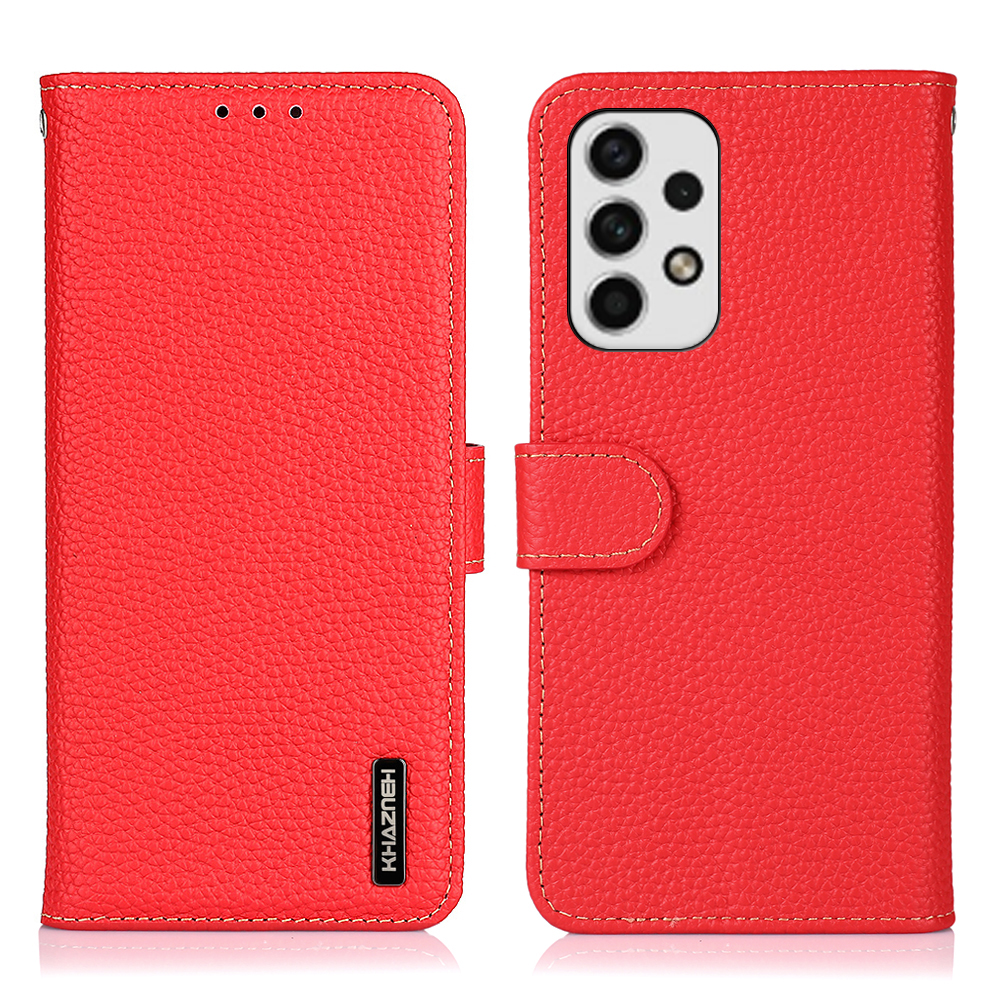 

KHAZNEH Wallet Stand Genuine Leather Case for Samsung Galaxy A23 5G, Litchi Texture Protective Phone Cover - Red, Galaxy A23 5G
